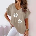 thumbnail image 3 of T Shirts For Women Womens Tops Printed V Neck Cotton Casual Bat Short Sleeve T Shirt, 3 of 4