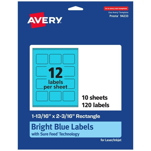 Avery Rectangle Labels, Bright Blue, 1-13/16" x 2-3/16", 120ct