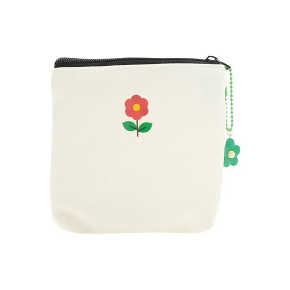 Unique Bargains 1 Pc Flower Square Makeup Bag for Business Travel Beige Canvas