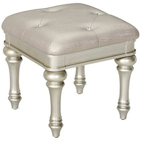 Tufted Vanity Chair Coaster Home Furnishings Bling Game Modern Contemporary Tufted Upholstered Vanity Stool - Metallic Platinum / Metallic Faux Leather ()