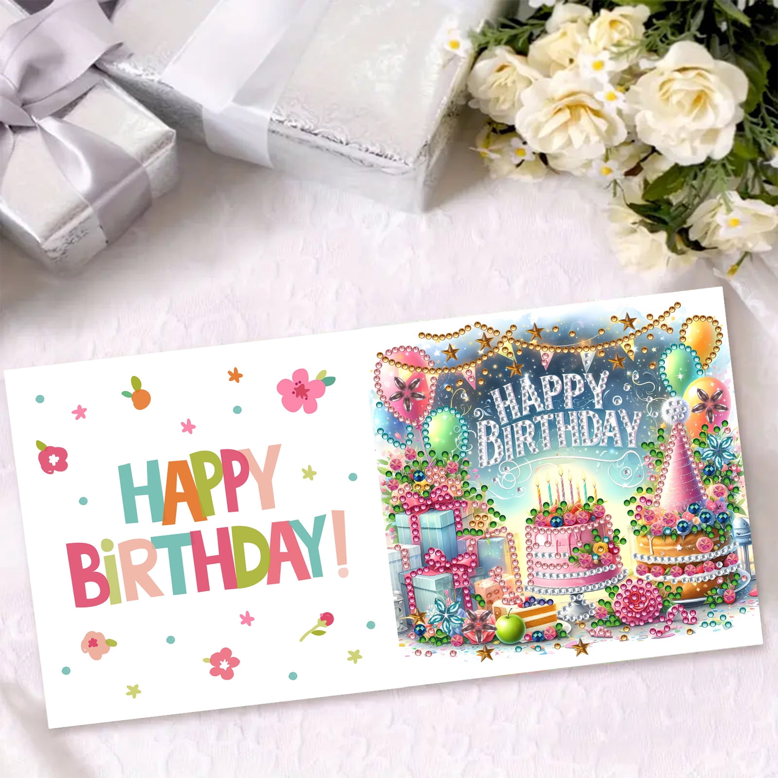 FLOPESN 24Pcs DIY Folding Greeting Card Diamond Art Painting Creative Design Blessing Card Set for Birthday Crafts Gift