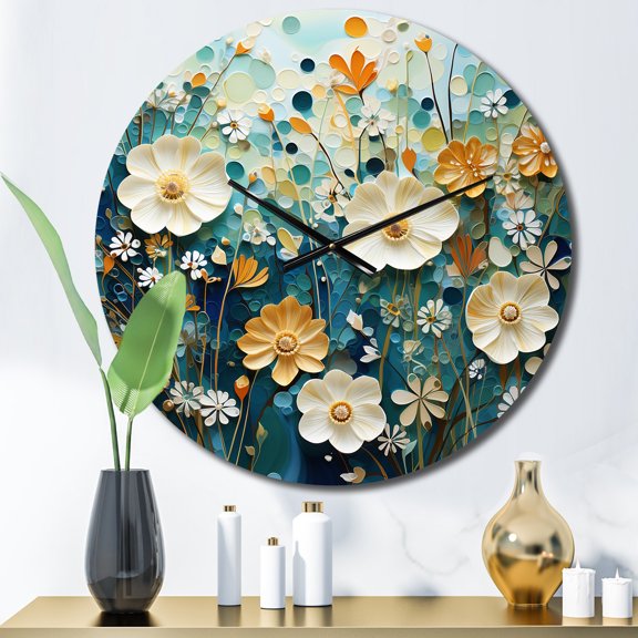 Designart "Green Blue Calm Oasis II" Abstract Botanicals Oversized Wall Clock