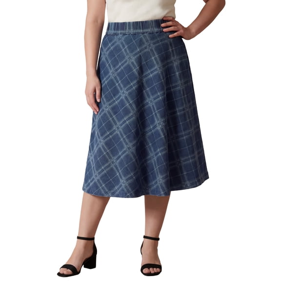 Jessica London Women's Plus Size Comfort Waist Stretch Denim Swing Skirt