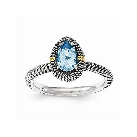 Blue Topaz Pear Ring - Shey Couture 925 Sterling Silver and Gold-Tone Accent Swiss Blue Topaz Pear Shaped Ring, Size 8