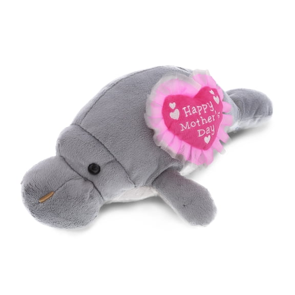DolliBu Happy Mother's Day Wild Collection Plush Grey Manatee - Cute Stuffed Animal Present With Pink Heart Message for Best Mommy, Grandma, Wife, Daughter - Cute Sea Life Plush Toy Gift - 15" Inch
