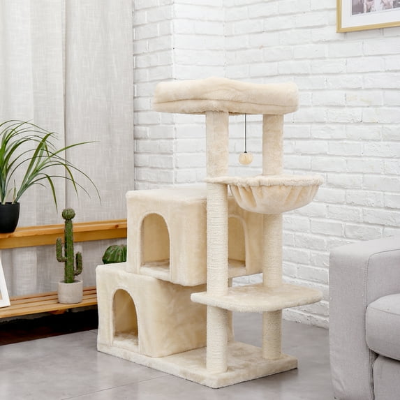 Topcobe Cat Tree, Cat Tower for Indoor Cats, Multi-Level Cat Condo with Scratching Posts Cat Climbing Tower for Kittens, Beige