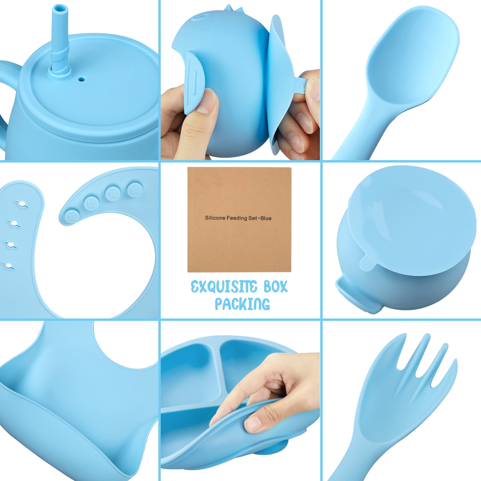 10-Piece Silicone Baby Feeding Set - Blue