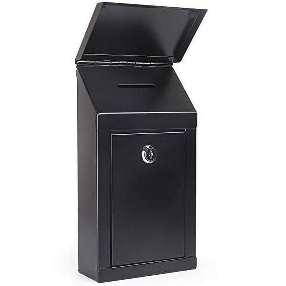 My Charity Boxes Metal Heavy Duty Waterproof Donation Box, Black
