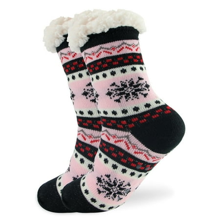 

Women Thermal Cozy Fuzzy Thick Sherpa Fleece-lined Non-Skid Slipper Socks 5-11