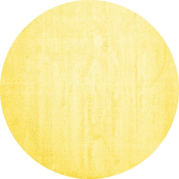Ahgly Company Machine Washable Indoor Round Solid Yellow Modern Area Rugs, 4' Round