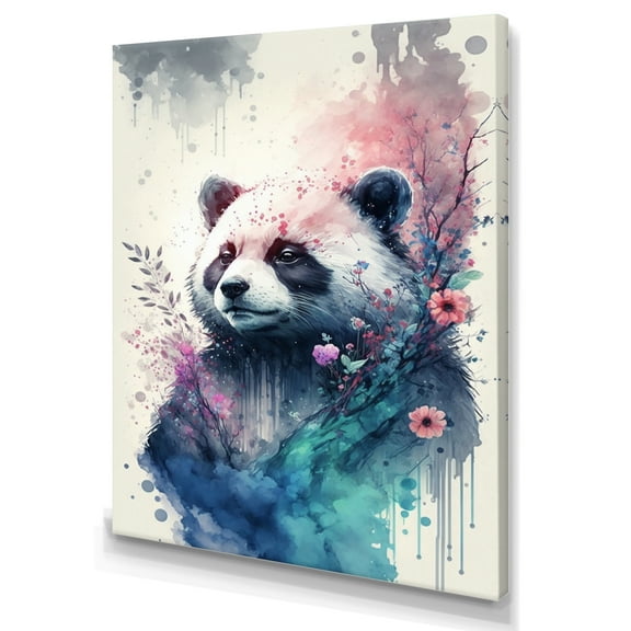 Designart Cute Panda Floral Art Canvas Wall Art