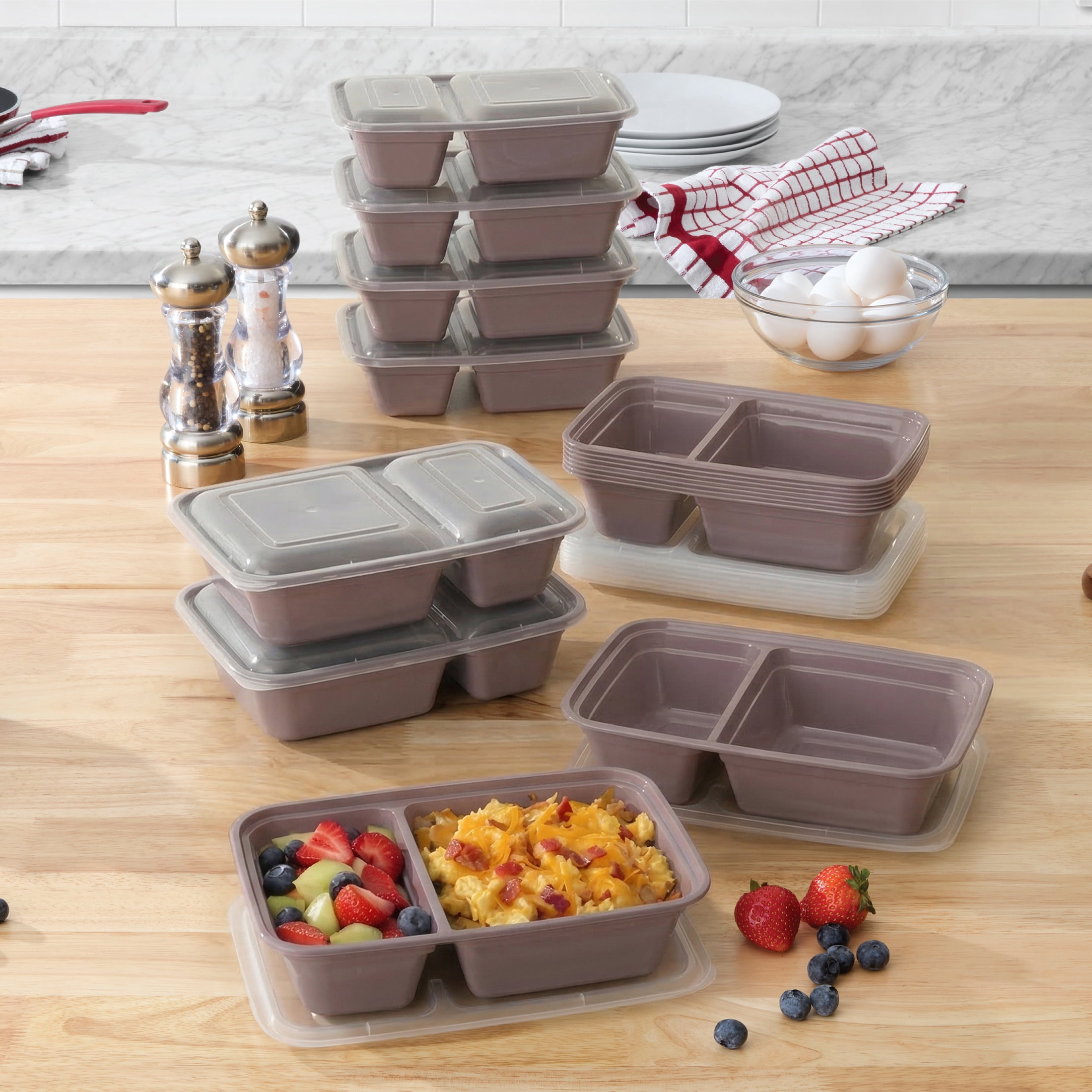Mainstays 15-Pack 2-Compartment BPA-Free Meal Prep Food Storage Containers, Lilac Bloom