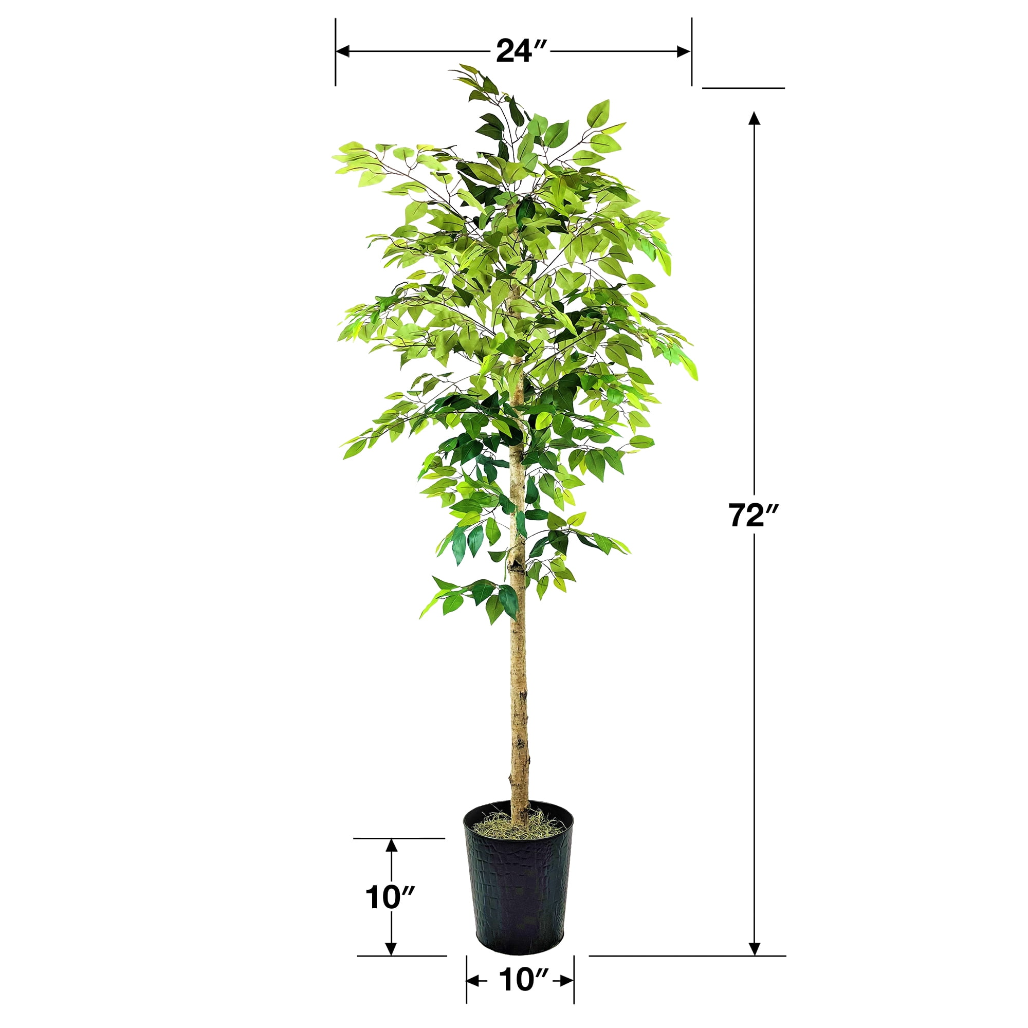 Artificial Tree, 6ft Artificial Designer Ficus Tree in a Black Embossed Metal Planter by LCG Florals, Faux Designer Fake Indoor Tree for Living Room, Office, and Home Décor