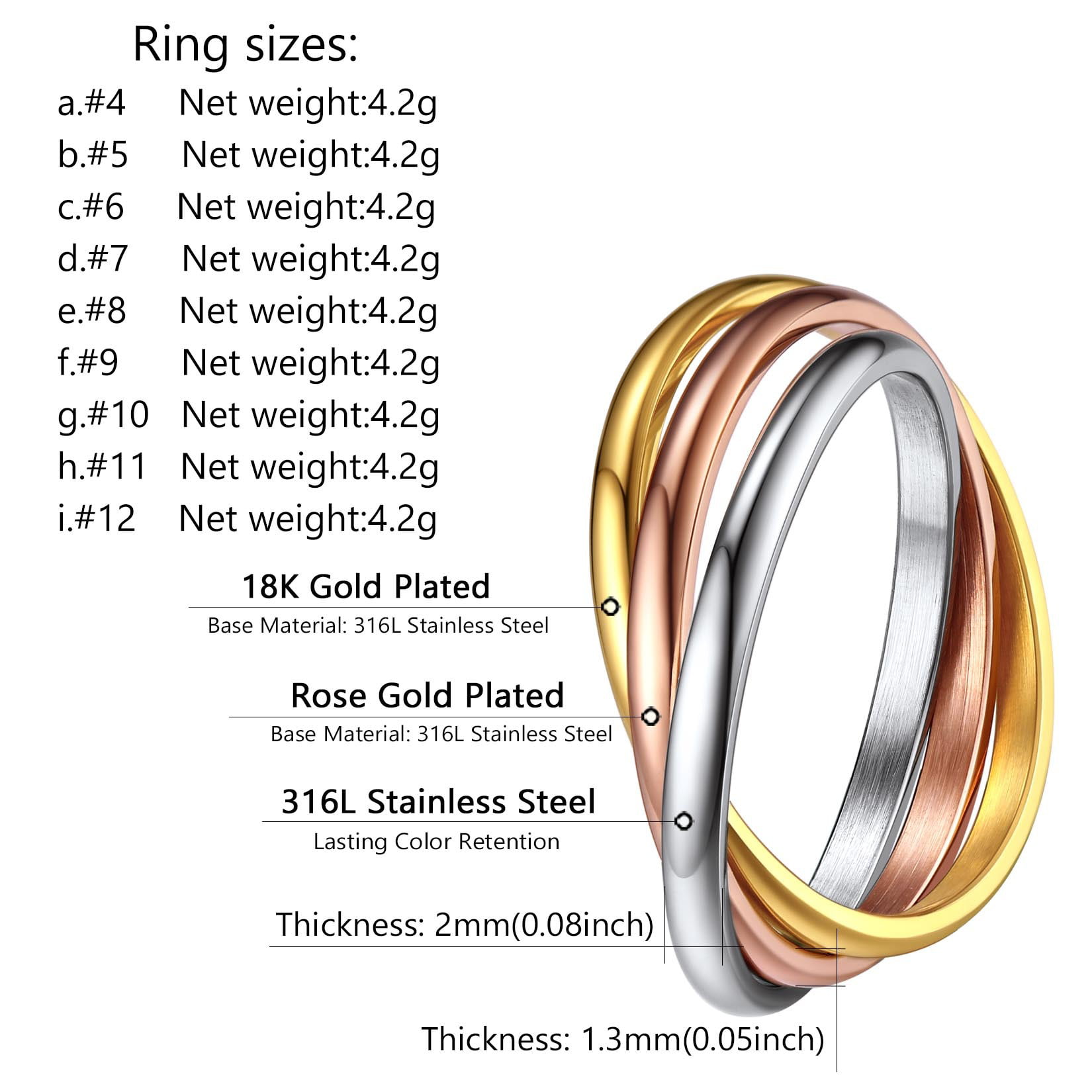 Ring Sizes in mm