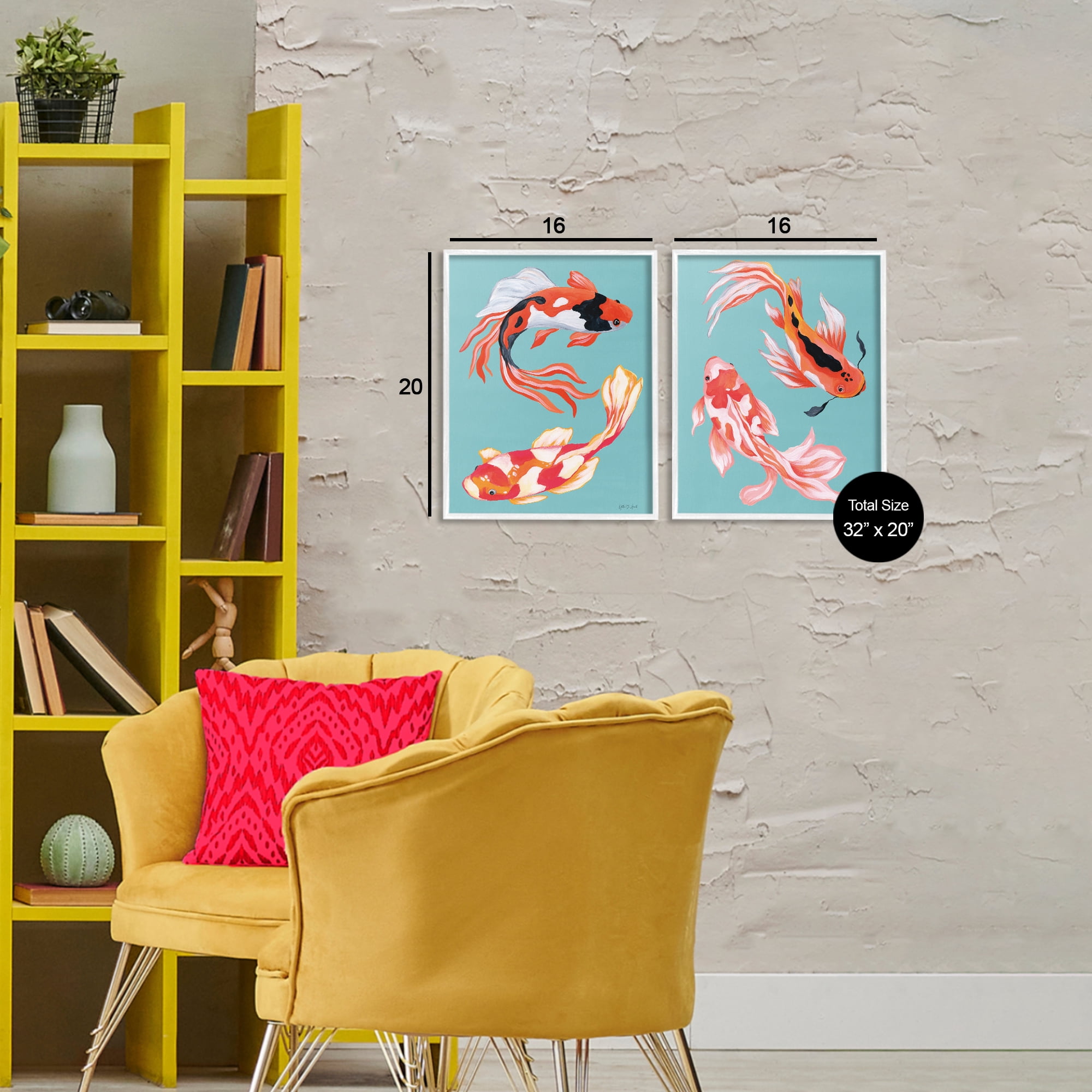 Stupell Industries Colorful Twin Koi 2 Piece White Framed Giclee Art Set, design by Yvette St. Amant