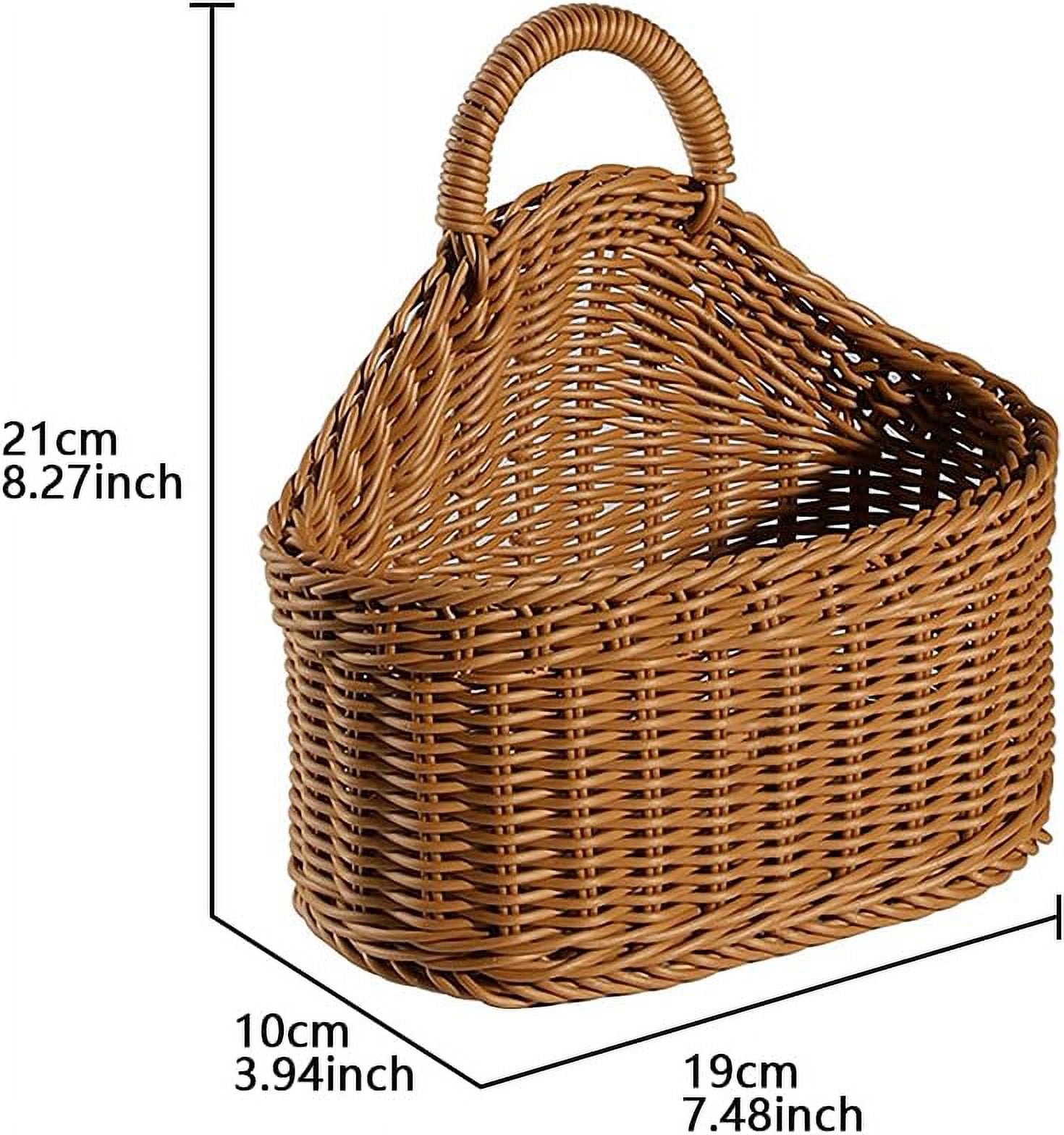 2 Pcs Wall Basket Hanging Basket, Willow Wall Basket with Handle, Small Hanging Basket for Wall, Hanging Woven Basket Decorative for Home, Kitchen, Office, Front Door Basket