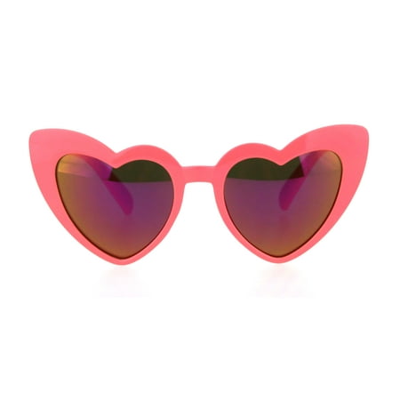 Girls Lolita Child Size Heart Shape Mirrored Cat Eye Plastic Sunglasses Coral
