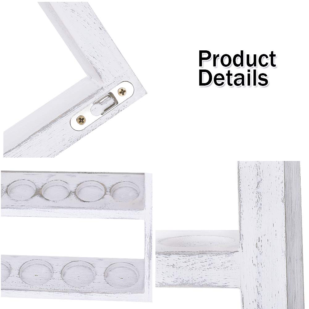 Oumilen Essential Oil Storage, Wall Mounted Wooden Display Shelf Rack for Essential Oils & Nail Polish, Rustic Gray White