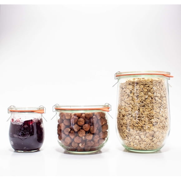 Weck Ensemble Combiné de Pots pour Tulipes - (1) 762, (1) 744, (1) 745, (3) Couvercles en Verre, (3) Anneaux en Caoutchouc et (6) Pinces