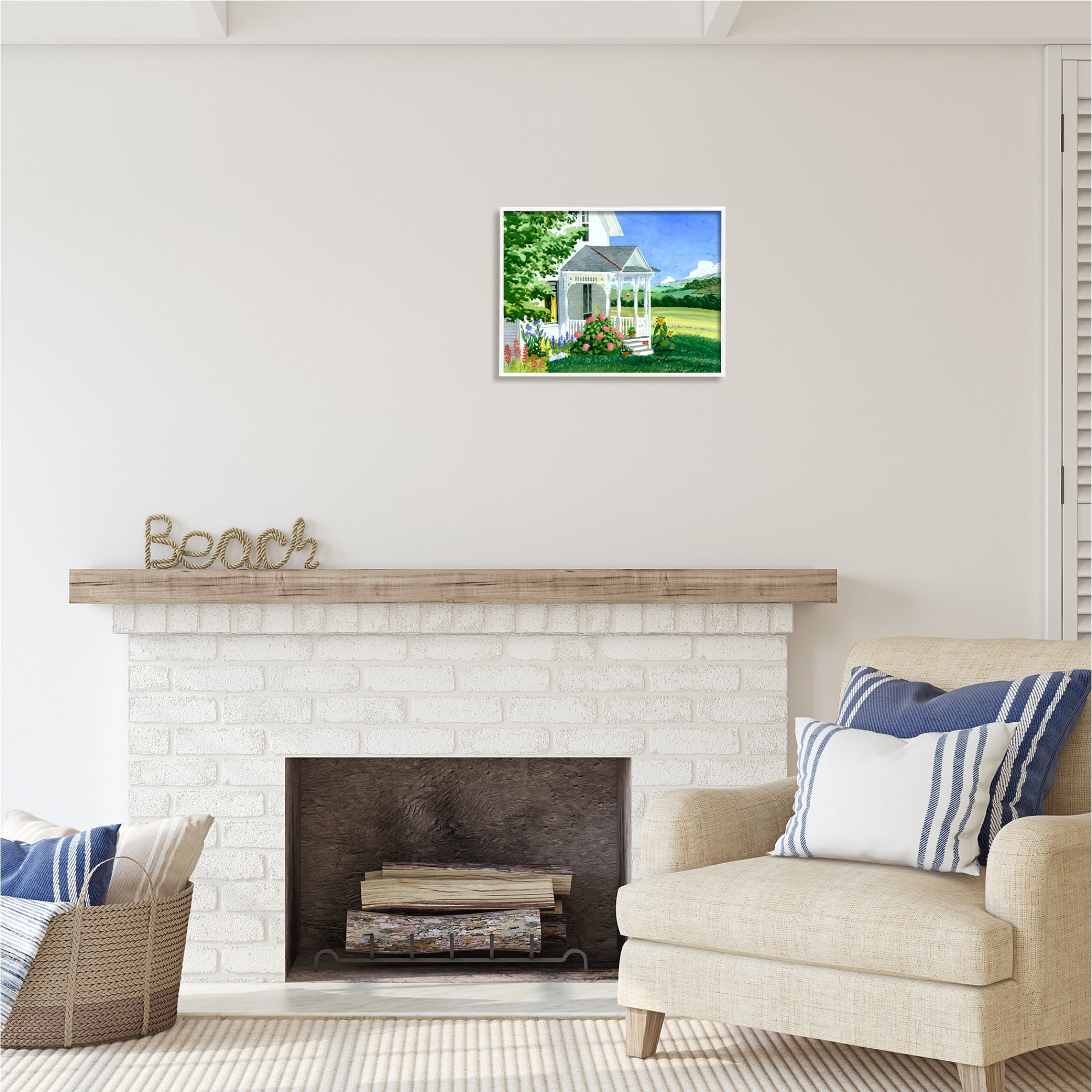 Stupell Industries Cottage Garden Painting Nature Painting White Framed Art Print Wall Art, 20 x 16
