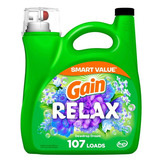 Detergente para ropa Gain Relax, 4,5 L, 107 cargas, compatible con HE