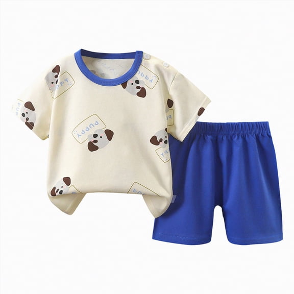 HCNTES Baby Girls Boys Toddler kid Outfit Sets Short Sleeve T-shirt Elastic Waist Shorts 2 Piece Short Set Spring Summer Pjs For 2t 3t 4t 5t 6t 7t Pjs Children(M01-Dark Blue,18-24 Months)
