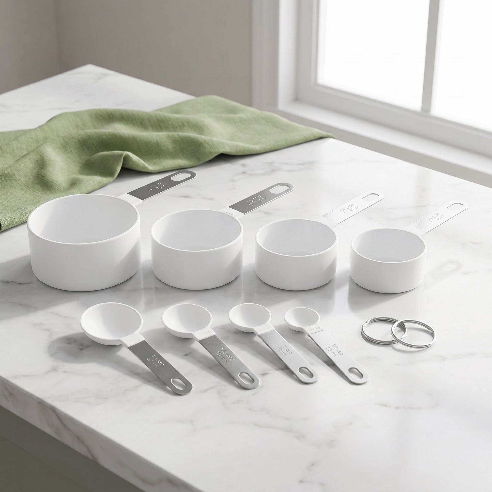 Unique Bargains Plastic Measuring Set with Stackable Cups and Spoons White 8Pcs