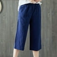 thumbnail image 6 of SBYOJLPB Womens Capris Womens Casual Elastic Waist Loose Cotton Linen Trouser Cropped Wide Leg Pants, 6 of 9