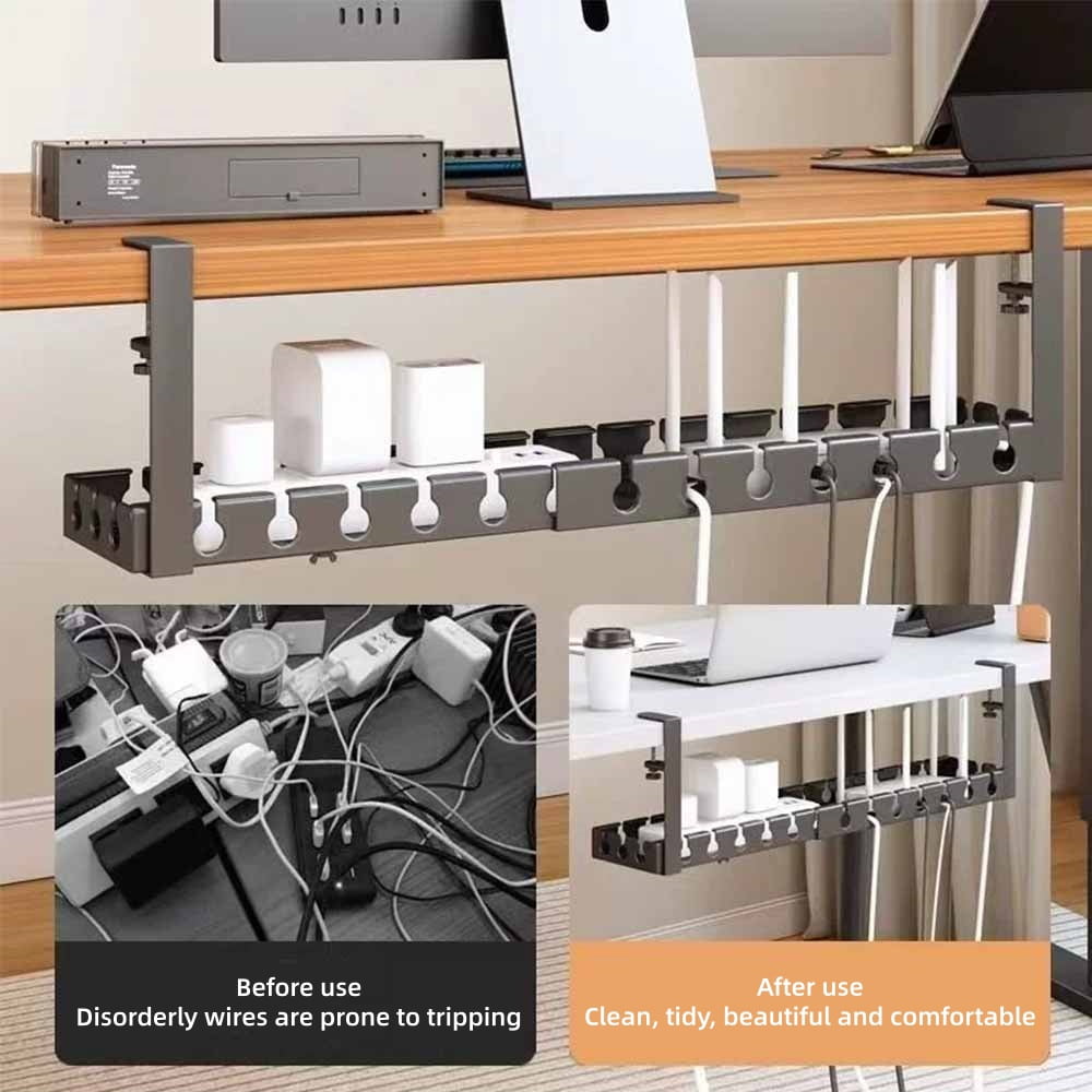 Youersen Under Desk Cable Management Tray, Adjustable 16.9'' to 29.1" No Drill Organizer for Cords, Black