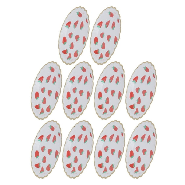 Juegos De Vajilla, 10 Piezas Vajilla Desechable De Papel Con Patrón De Fresa Para Fiestas De Cumpleaños, Playa Y Verano