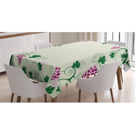 Grapes Vinyl Tablecloth (Nature Tablecloth, Grape Vines Framework Fruit Garden Curvy Branches Leaves Vintage Illustration, Rectangular Table Cover for Dining Room Kitchen, 52 X 70 Inches, Pink Purple Green, by)