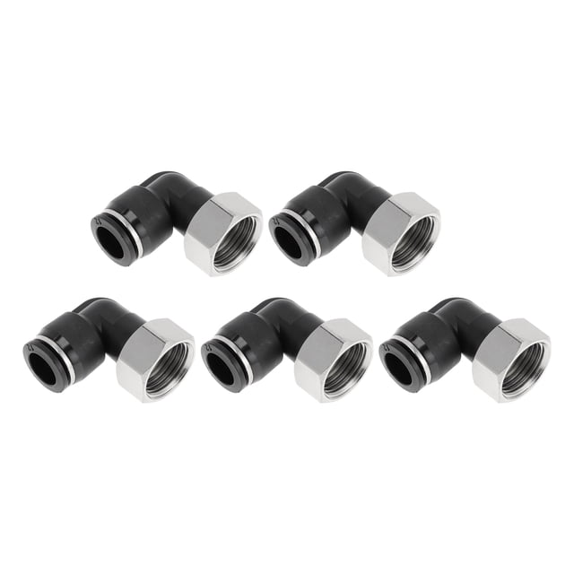 Conectores de rosca hembra de 90 grados de 1/2" para accesorios de aire Unique Bargains, plástico y metal, 1/2" BSPT, 5 piezas, tono negro y plateado