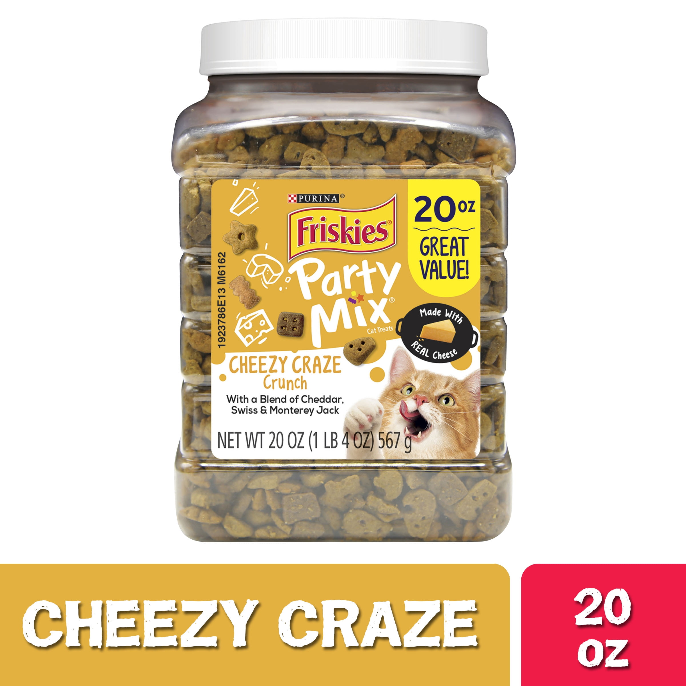 Friskies Cat Treats Party Mix Cheezy Craze Crunch 20 oz. Canister