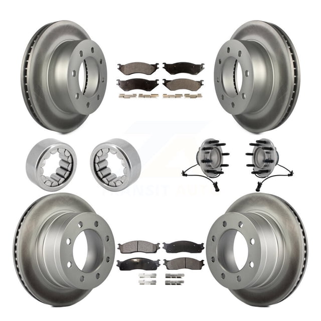 Transit Auto Front Rear Wheel Hub Bearings Assembly Coated Disc Brake Rotors and Ceramic Pads Shoes Kit (10Pc) for Car Dodge Ram 1500 2500 - Left Right Side (Driver Passenger) KBB-132145