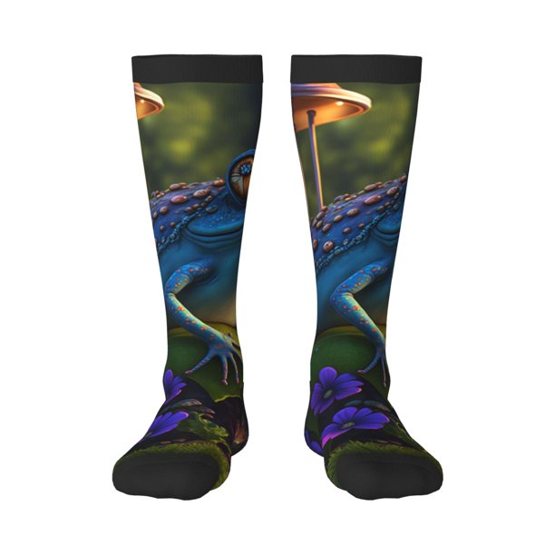 Balery Cute Blue Frog Calcetines novedosos Calcetines deportivos Calcetines hasta la rodilla Calcetines de algodón Calcetines originales y geniales