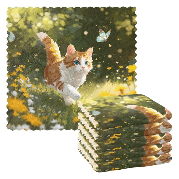 6 Pieces of Kitchen Towels 11x11Inch Kitchen Dish Cloths Kitchen Dish Towels Reuseable Cleaning Cloths A Small Cat
