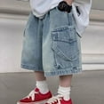 thumbnail image 4 of BOOMNY Toddler Boys Jeans Casual Embroidery Wide Leg Jeans Mid Calf Length Lightweight Loose Denim Pants With Pocket 4-5 Years, 4 of 6
