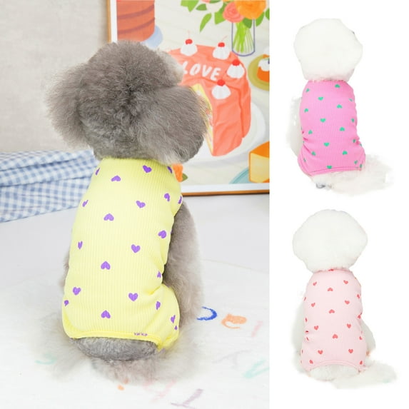 Cheers.US Adorable Dog Pajamas Breathable Love Heart Print Puppy Jumpsuit Soft Dog Clothes Fashionable Dog Apparel Dog Pjs