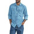 thumbnail image 3 of Blekii Men's Spring Autumn Casual Long Sleeve Lapel Denim Shirt - Classic Solid Colour, Durable Cotton Denim - Perfect for Casual Friday, Weekend Wear, Country Style Outing,, 3 of 10