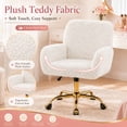 thumbnail image 5 of SESSLIFE Vanity Chair, Height Adjustable Velvet Makeup Chair, Comfy Home Desk Chair with Gold Legs, 360° Swivel Office Chair for Bedroom, White, 5 of 9
