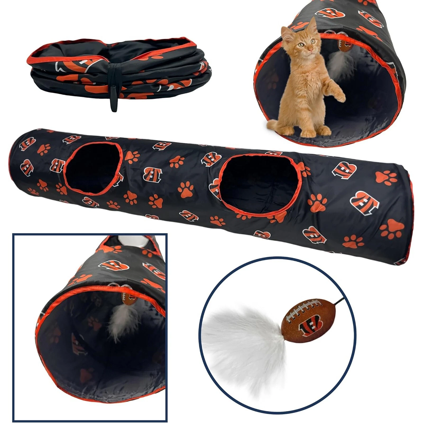 Pets First NFL Cat Tunnel Tube Toy & Plush Football Toy Filled with Catnip
