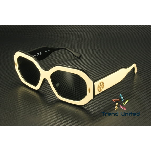 TORY BURCH TY7192U 196187 Black Ivory Dark Grey Solid 55 mm Women's Sunglasses