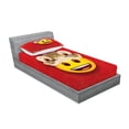 thumbnail image 2 of Ambesonne Emoji Fitted Sheet & Pillow Sham Set, Laughing Face with Rabbit Hat, Twin, Vermilion Mustard and Sepia, 2 of 2