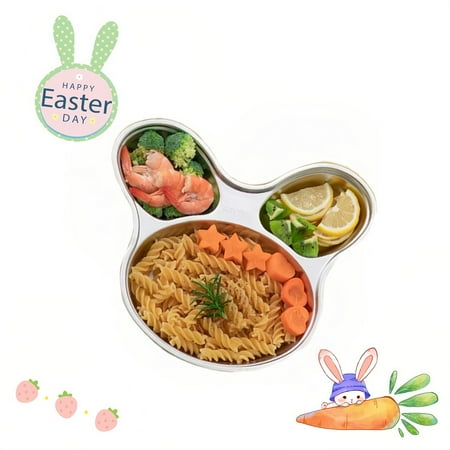 

i Kito Easter Rabbit Plates Stainless Steel Children Plates with Dividers Kids Cartoon Plates