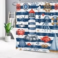 thumbnail image 2 of HVEST Nautical Ocean Shower Curtain for Bathroom,Funny Marine Life and Lighthouse Sailboat Fabric Shower Curtain with Hooks,Navy Blue and White Striped Bathroom Curtain Shower Set, 72x78 inches, 2 of 6