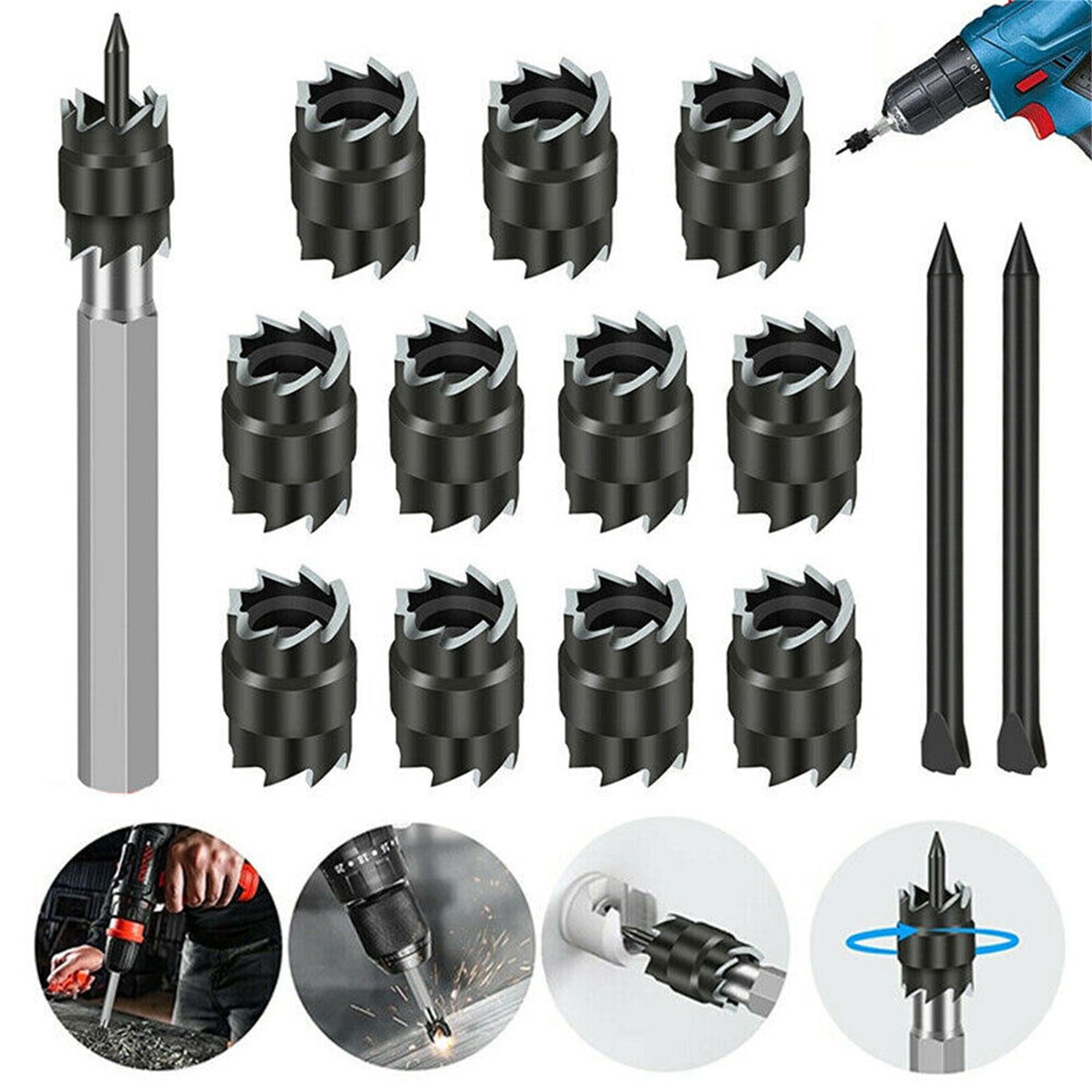 Tookss 13PCS Spot Weld Cutter Set 3/8 Inch Double Sided Rotary Spot