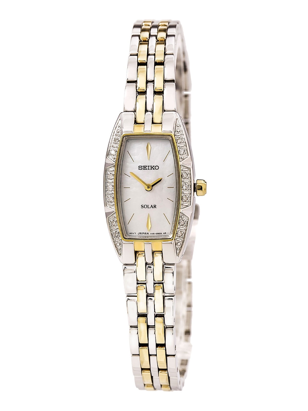 Seiko Solar Ladies Watch Swarovski Crystals Two-Tone Bracelet Pearl Dial Date Seiko Women main image 2