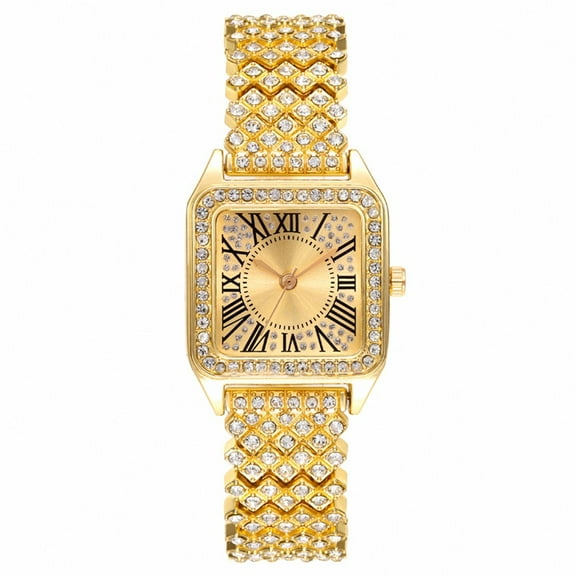 Fashionable Roman Full Diamond Square Quartz Watch