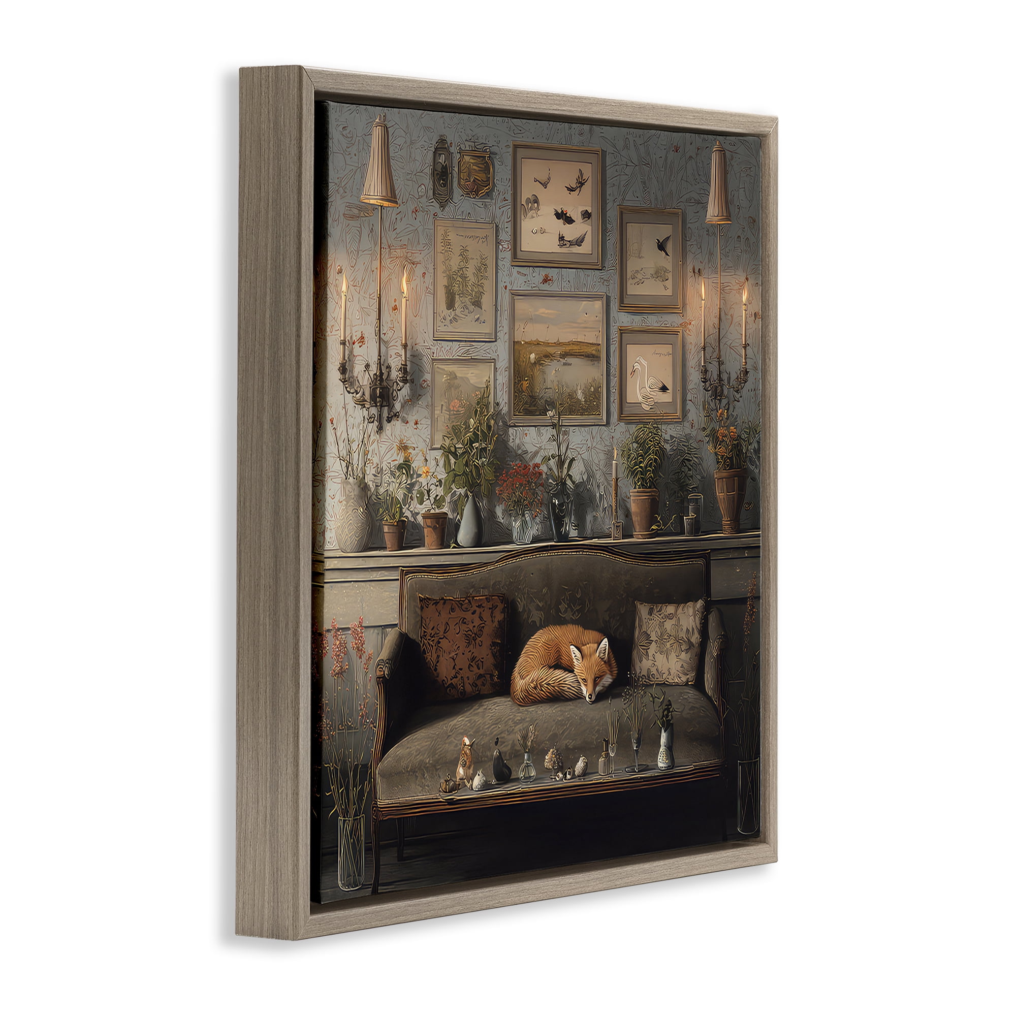 Stupell Industries Fox on Antique Sofa Brown Framed Floater Canvas Wall Art, design by The Wands Want