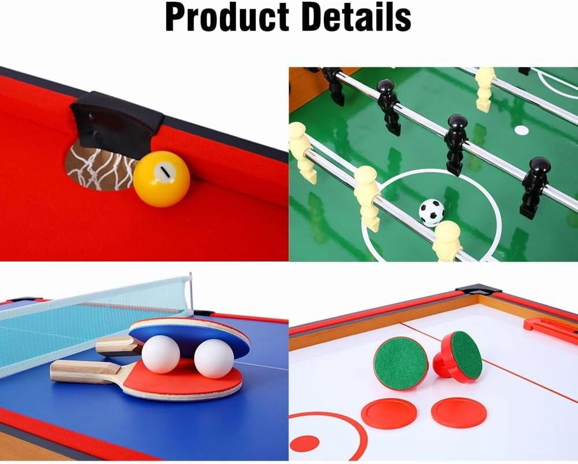 Acekid 5 in 1 Multi Game Table Combination Game Table Set with Foosball Table Pool Billiards Basketball Air Hockey Table Tennis Brown Red